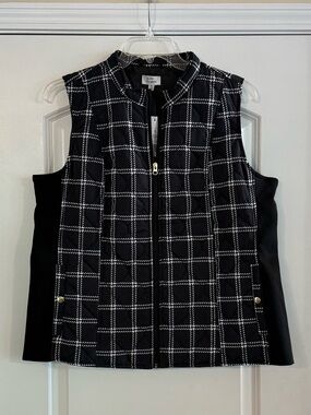 Kim Rogers Black & White Window Pane Core Vest  Quilted & Lined NWT Sz XL